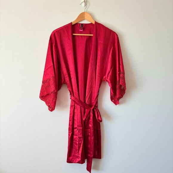 La Senza Silky Satin Effect Lace Sleeve Night Robe Red Size Small Medium - Picture 1 of 5